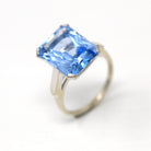 Sale - Created Spinel Ring - Vintage 14k White Gold Rectangular Cut Blue 13.48 Carat Statement - Circa 1960s Size 8 1/4 Cocktail Jewelry