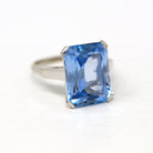 Created Spinel Ring - Vintage 14k White Gold Rectangular Cut Blue 13.48 Carat Statement - Circa 1960s Size 8 1/4 Cocktail 60s Fine Jewelry