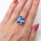 Sale - Created Spinel Ring - Vintage 14k White Gold Rectangular Cut Blue 13.48 Carat Statement - Circa 1960s Size 8 1/4 Cocktail Jewelry