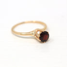 Genuine Garnet Ring - Edwardian 10k Yellow Gold Round Faceted Red .87 CT Gemstone - Antique Circa 1910s Era Size 8 Solitaire Fine Jewelry