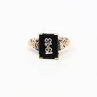 Dated 1943 Ring - Vintage 14k Yellow Gold Retro Black Onyx Gemstone - Size 5 1/2 Letters J R Signet Style Gem 1940s Era Fine Jewelry