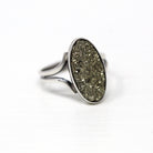 Vintage Pyrite Ring - Retro Sterling Silver Genuine Sparkly Druzy Crystal Cluster - 1940s Size 3 1/4 Fool's Gold Metallic Dainty Jewelry