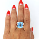 Sale - Vintage Aquamarine Ring - 1940s Retro 14k Rose Gold Square Cut 15.68 CT Blue Gem - Mid Century Size 8 1/4 Ribbon Cocktail 40s Jewelry