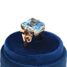 Vintage Aquamarine Ring - 1940s Retro 14k Rose Gold Square Cut 15.68 CT Blue Gem - Mid Century Size 8 1/4 Ribbon Fine Cocktail Jewelry