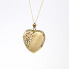 Vintage Heart Locket - Retro 12k Gold Filled Engraved Flower Leafy Designs Pendant Necklace - Circa 1940s Floral Keepsake Statement Jewelry