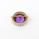 Genuine Amethyst Brooch - Edwardian 14k Yellow Gold Round Faceted 11.41 CT Cultured Pearls Pin - Antique Circa 1900s Era Fine Jewelry