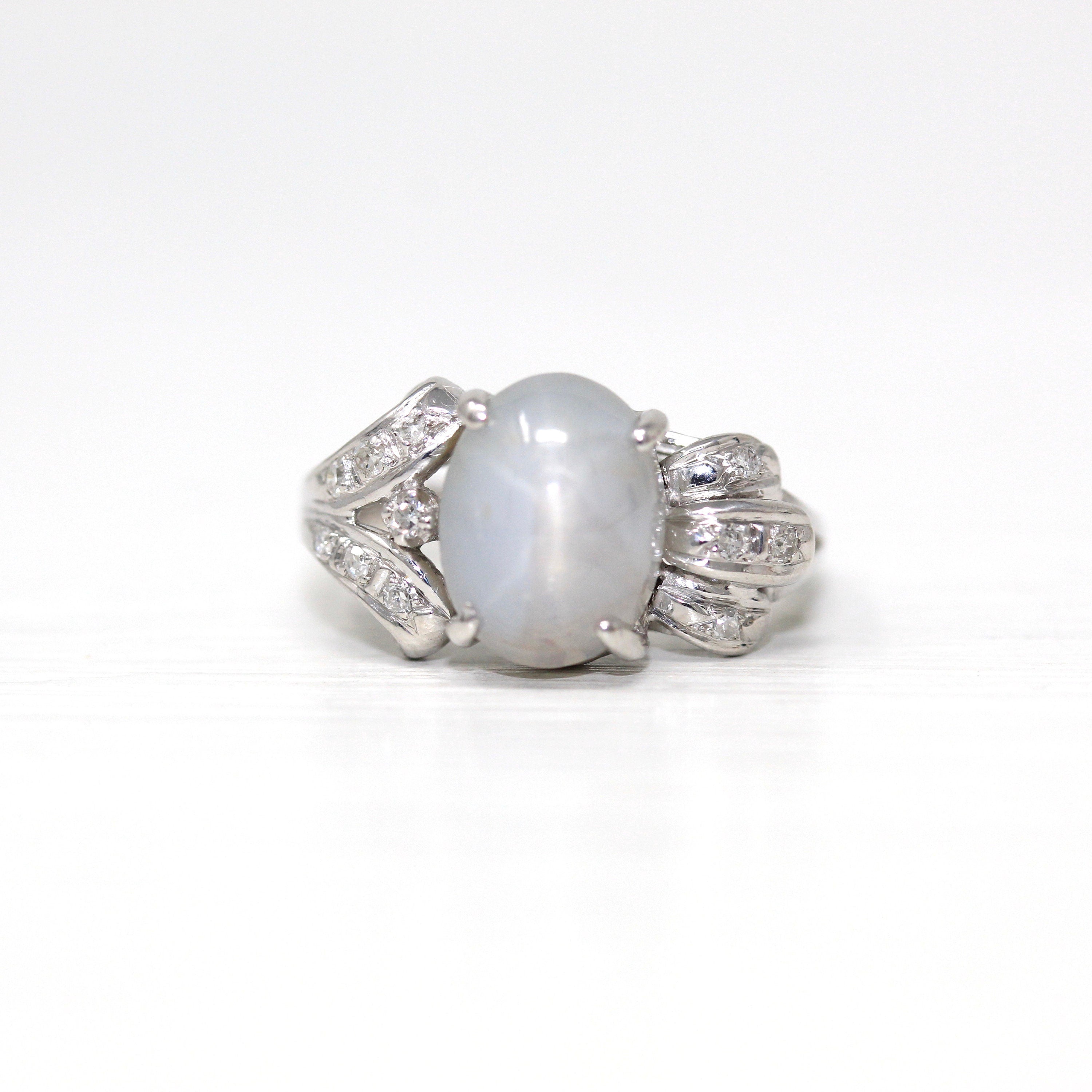 Sale Genuine Star Sapphire Ring Mid Century 14k White Gold Oval Ca MJV