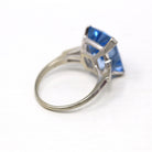 Sale - Created Spinel Ring - Vintage 14k White Gold Rectangular Cut Blue 13.48 Carat Statement - Circa 1960s Size 8 1/4 Cocktail Jewelry