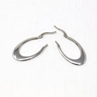 Modern Gold Hoops - Estate 14k White Gold Latch Back Light Weight Earring Pair - 2000's Silver Tone Classic Oval Fine 1 Inch Y2K Jewelry