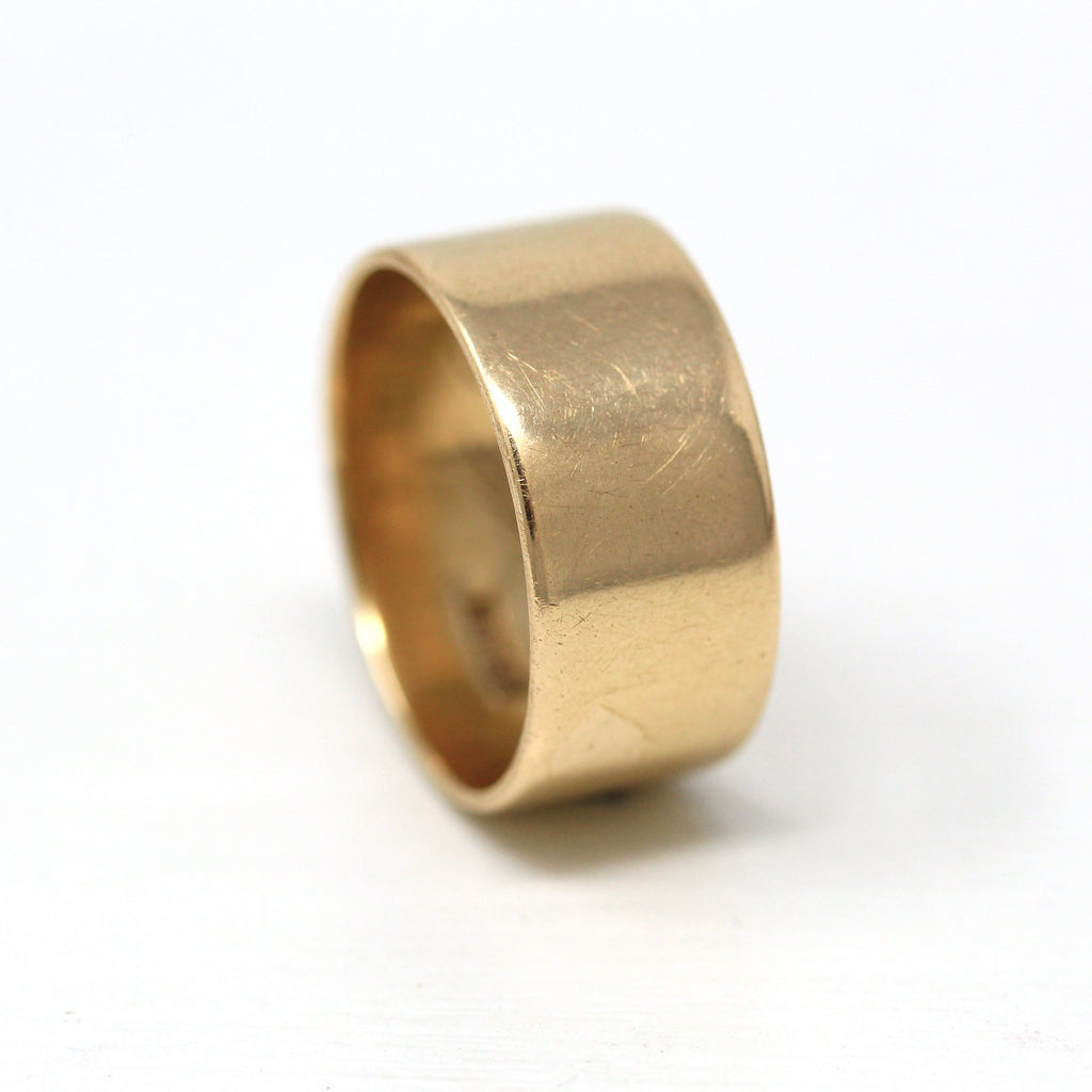 Dated 1914 Band - Edwardian 14k Yellow Gold Plain 9.5 mm Polished Ring - Dated March 28th 1914 Size 8.5 Stacking Wedding Men's Jewelry