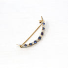 Crescent Moon Brooch - Edwardian 14k Yellow Gold Genuine Sapphires Seed Pearls Pin - Antique Circa 1910s Celestial Accessory Fine Jewelry