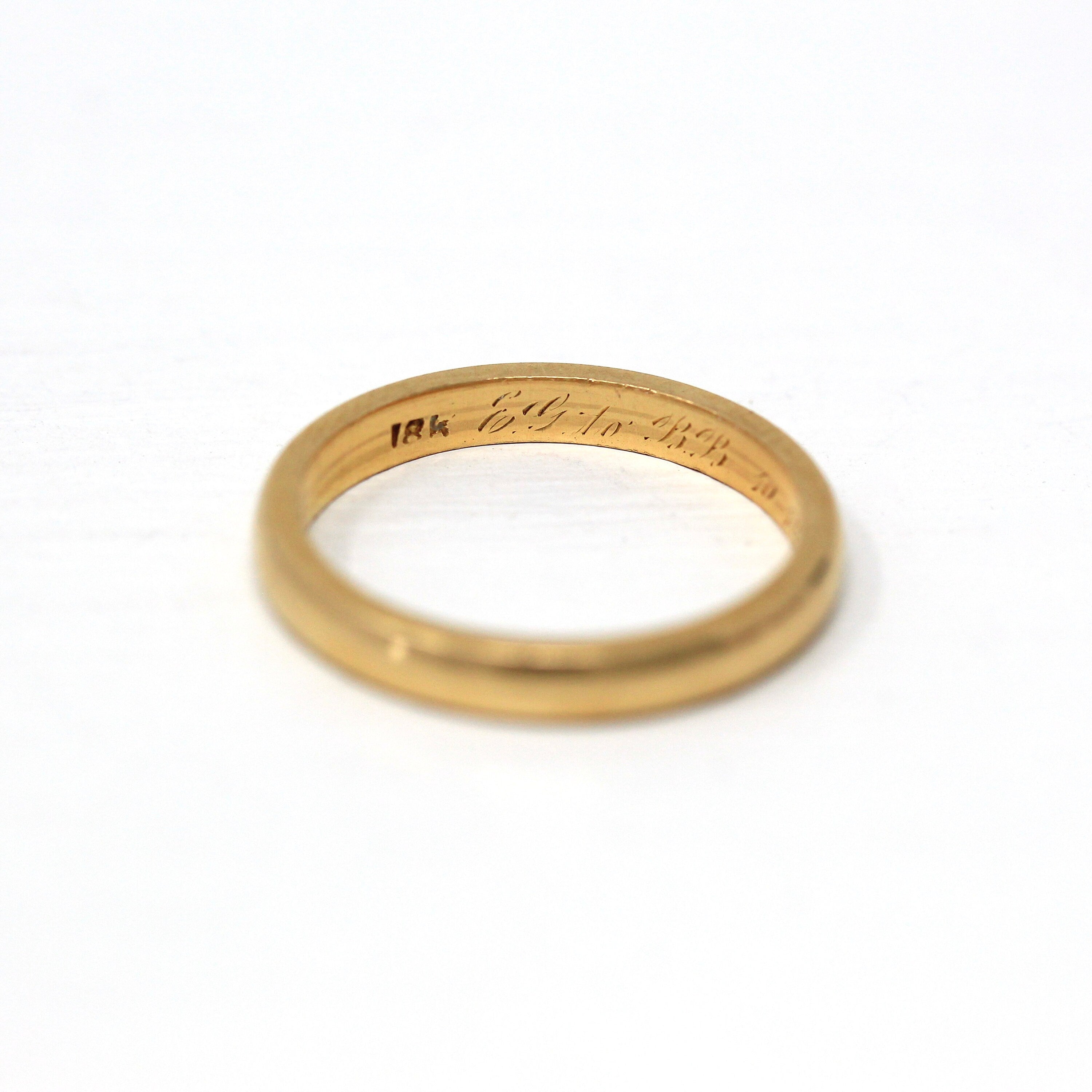 Antique Ring Band - Edwardian 18k Yellow Gold Unadorned Free Of Design - Dated 1910 Era Size 6 Stacking Unisex Wedding Band Fine Jewelry