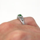 Genuine Green Garnet Ring - Art Deco 18k White Gold Filigree Round .36 CT Grossular Gem - Vintage Circa 1930s Size 5 1/4 Solitaire Jewelry