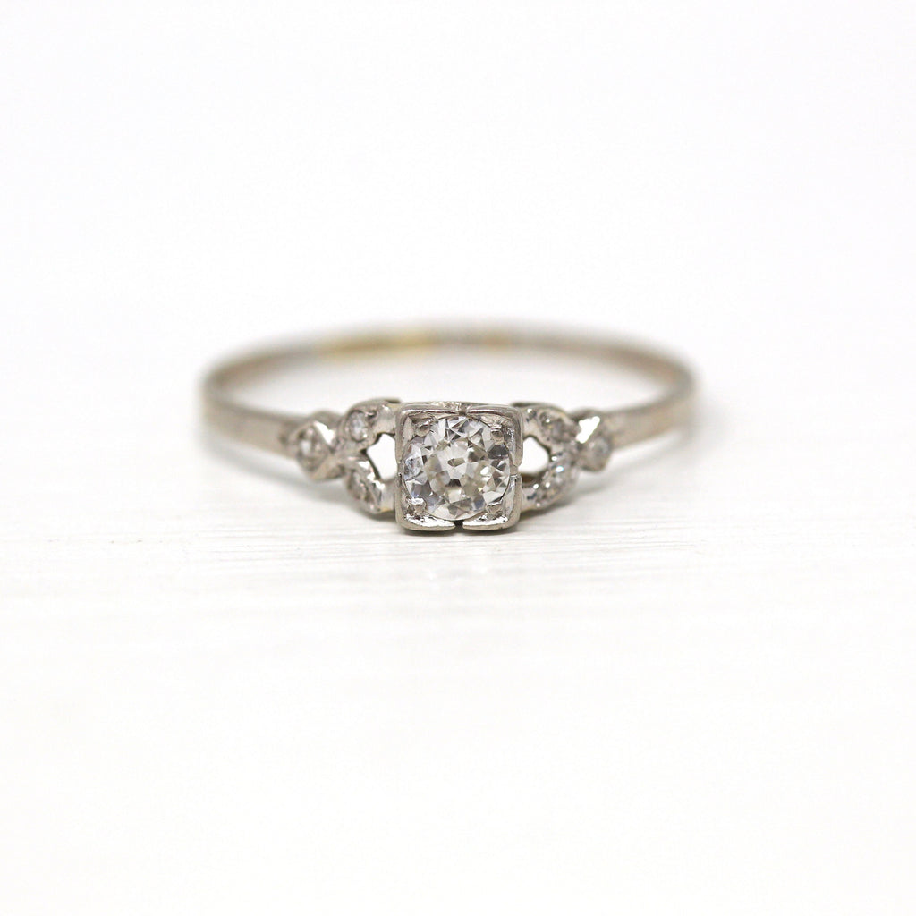 Mid Century Diamond Ring - Vintage Platinum & .30 Carat Genuine Diamond Gemstones - Circa 1950s Size 9.25 MCM Era 50s Gems Engagement Ring
