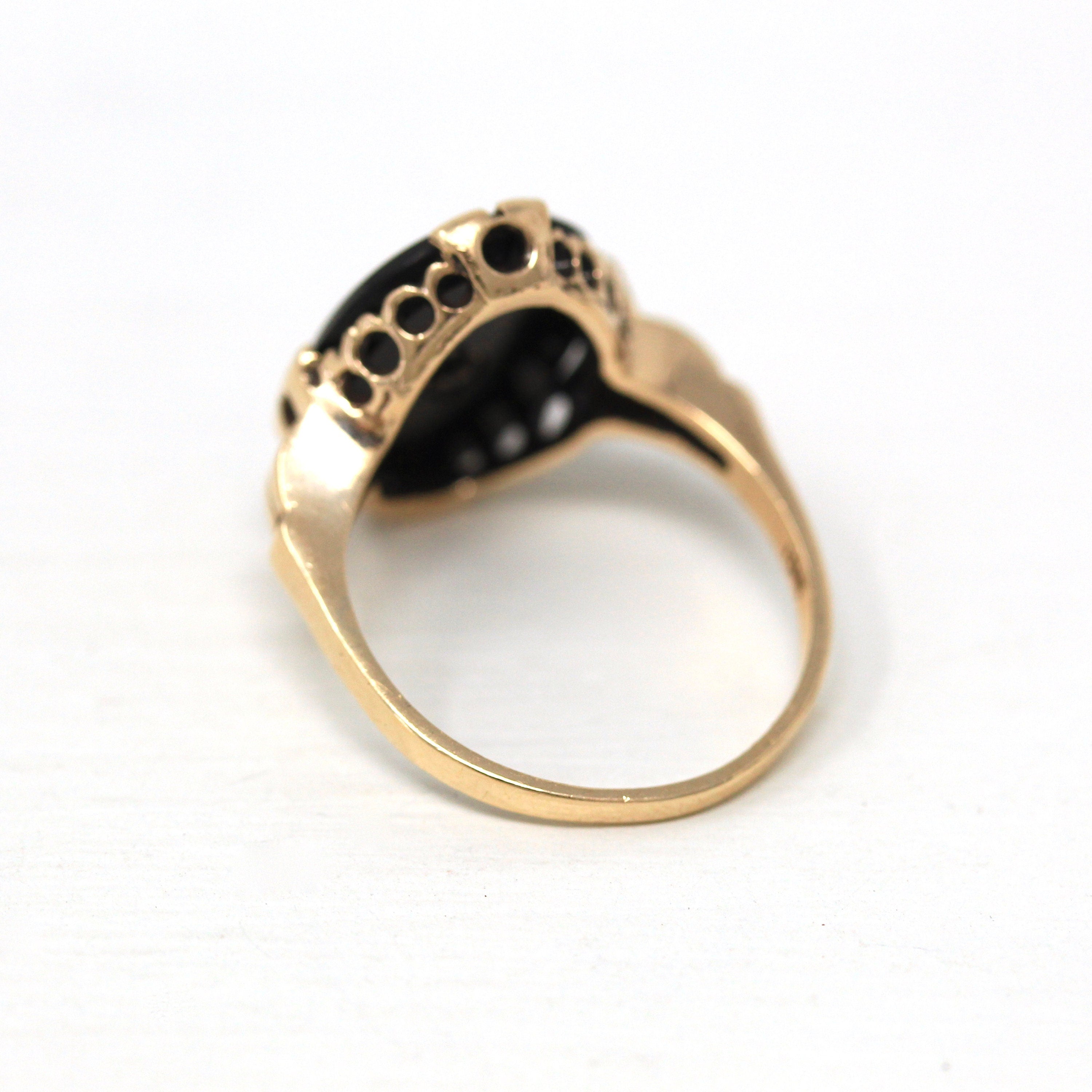 Genuine Onyx Ring - Vintage Retro 10k Yellow Gold Oval Black Gemstone Diamond Statement - 1940s Era Size 6 1/2 Fine 40s Gem Jewelry