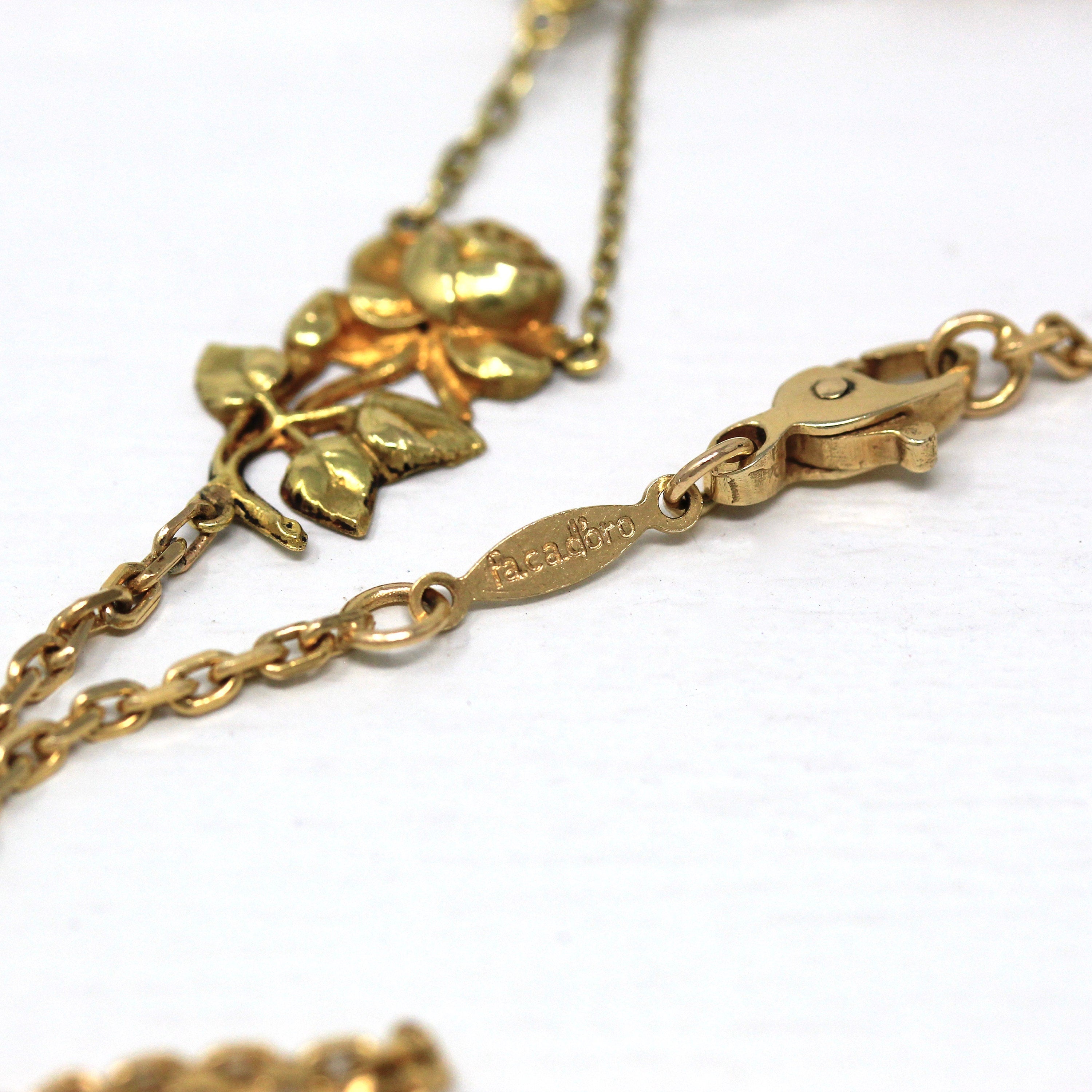 Antique Festoon Necklace - Edwardian Era 14k & 18k Yellow Rose Flower Pendant - Vintage Art Nouveau Circa 1900s Fine 20 Inch ewelry