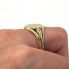 Blank Signet Ring - Retro 10k Yellow Gold Statement Customizable Engrave - Vintage Circa 1940s Era Size 11 3/4 Masculine Fine 40s Jewelry