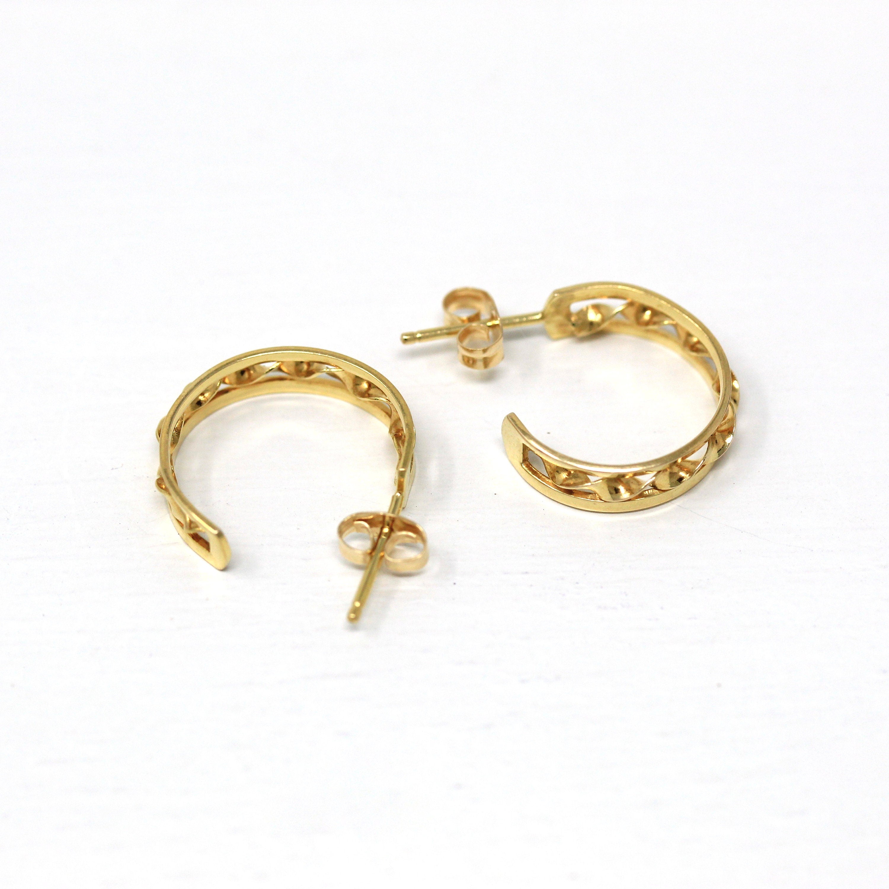 Modern Hoop Earrings - Estate 14k Yellow Gold Post Back Twisted Style Round - Circa 2000's Era Classic Accessories Fine Y2K Jewelry