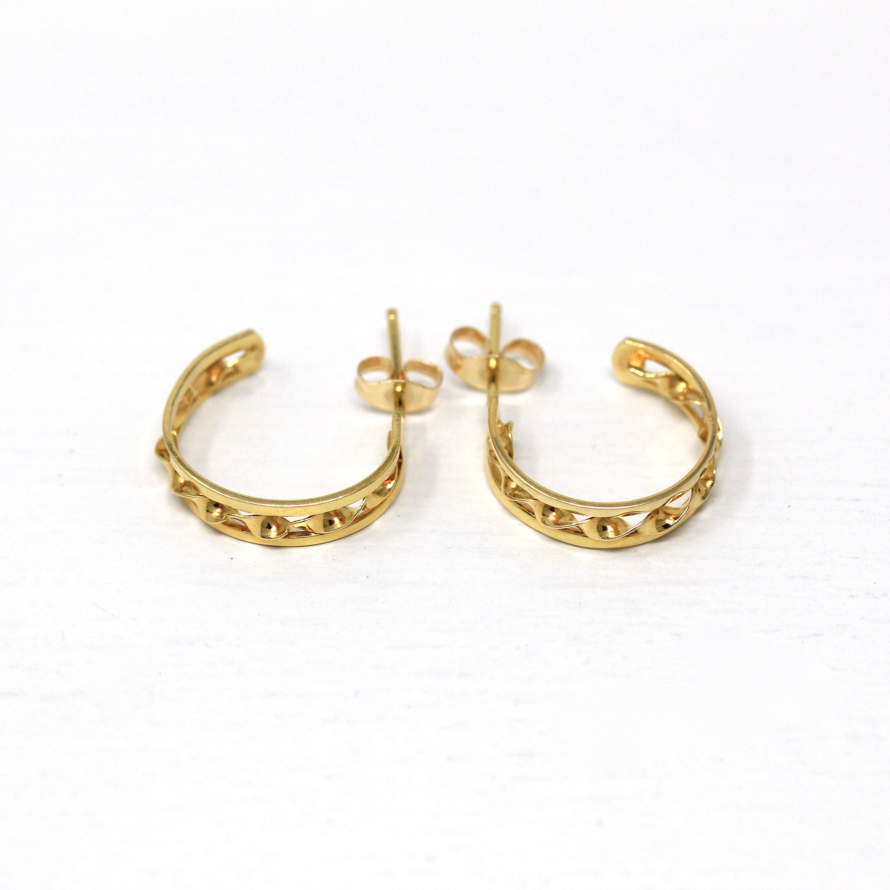 Modern Hoop Earrings - Estate 14k Yellow Gold Post Back Twisted Style Round - Circa 2000's Era Classic Accessories Fine Y2K Jewelry