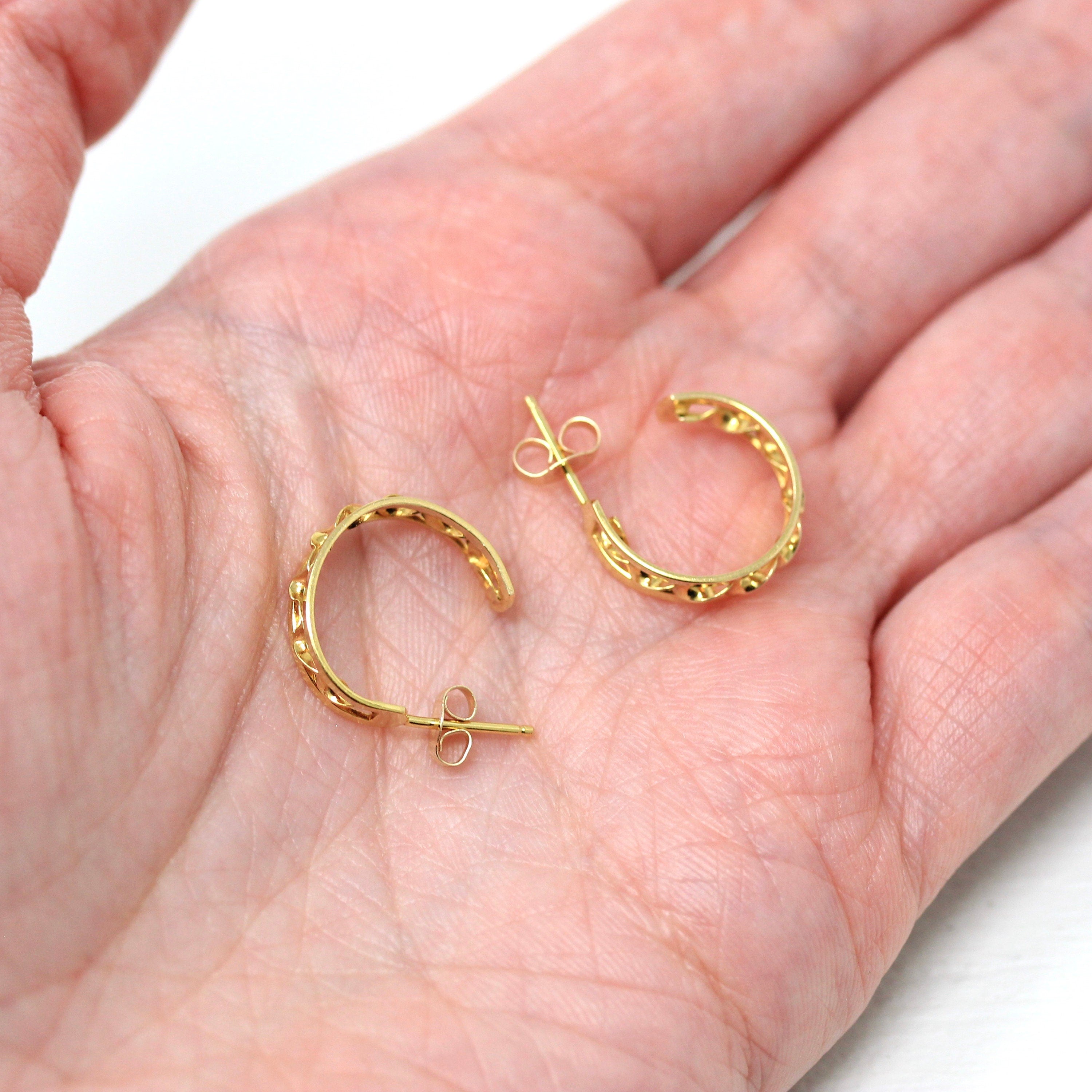 Modern Hoop Earrings - Estate 14k Yellow Gold Post Back Twisted Style Round - Circa 2000's Era Classic Accessories Fine Y2K Jewelry