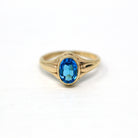 Blue Stone Ring - Retro Era 10k Yellow Gold Oval Glass - Circa 1960s Era Size 3 Children's A&Z Co Dainty Simulated Topaz 60s Fine Jewelry