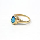 Blue Stone Ring - Retro Era 10k Yellow Gold Oval Glass - Circa 1960s Era Size 3 Children's A&Z Co Dainty Simulated Topaz 60s Fine Jewelry