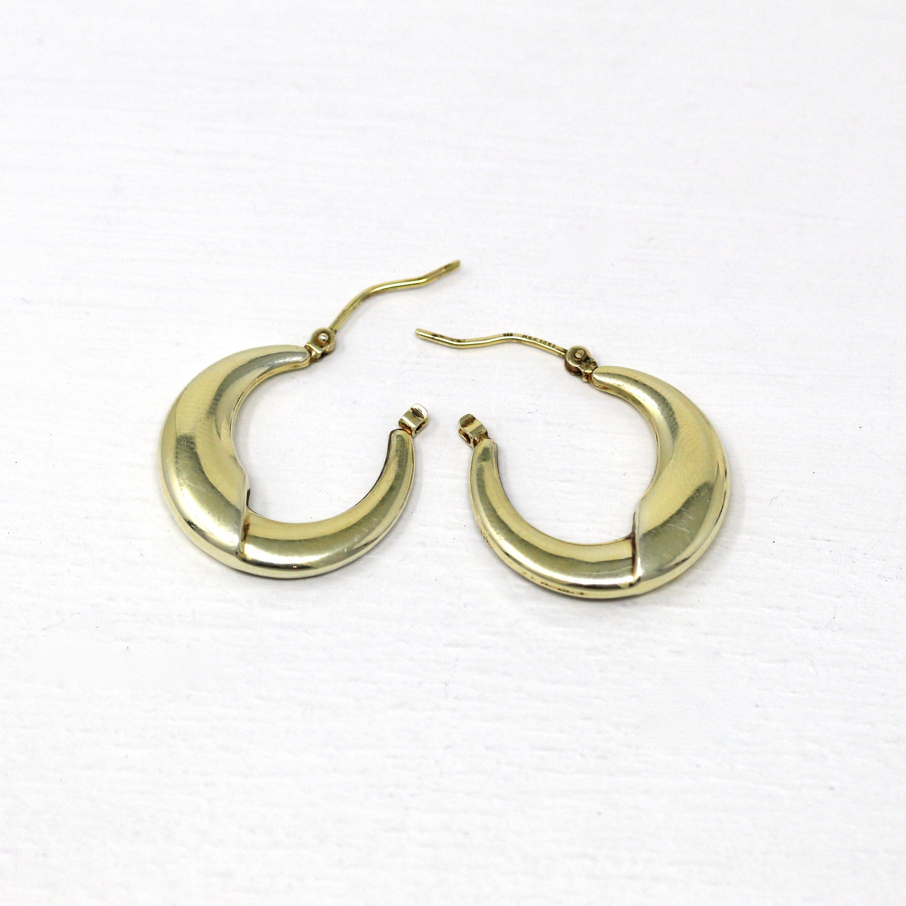 Modern Hoop Earrings - Estate 14k Yellow Gold Latch Backs Door Knockers - Vintage Circa 1990s Era Hollow Puffy Lightweight Fine Jewelry