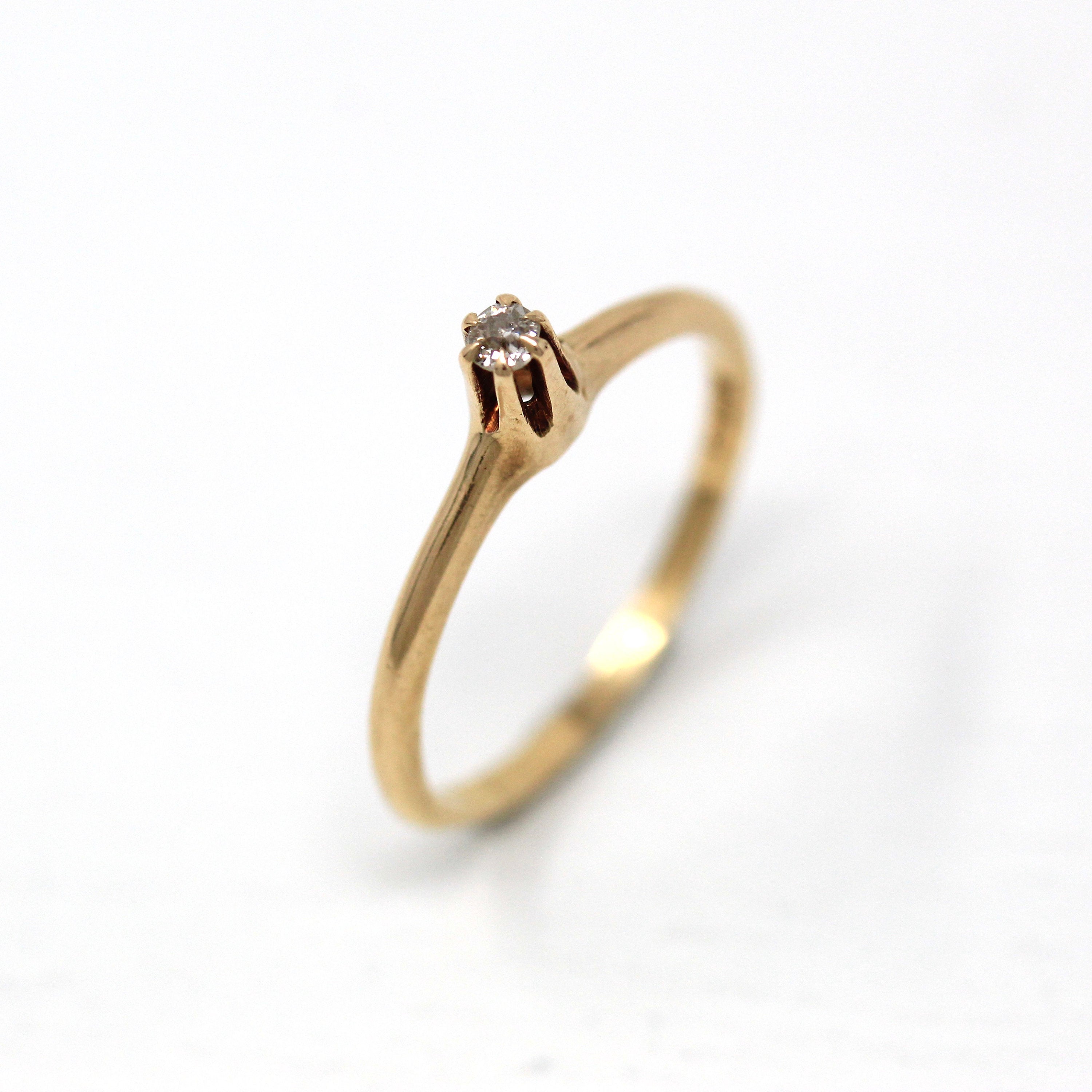 Antique Diamond Ring - Edwardian 14k Yellow Gold .07 CT Old European Cut - Vintage 1910s Size 6 OB Ostby Barton Engagement Fine Jewelry