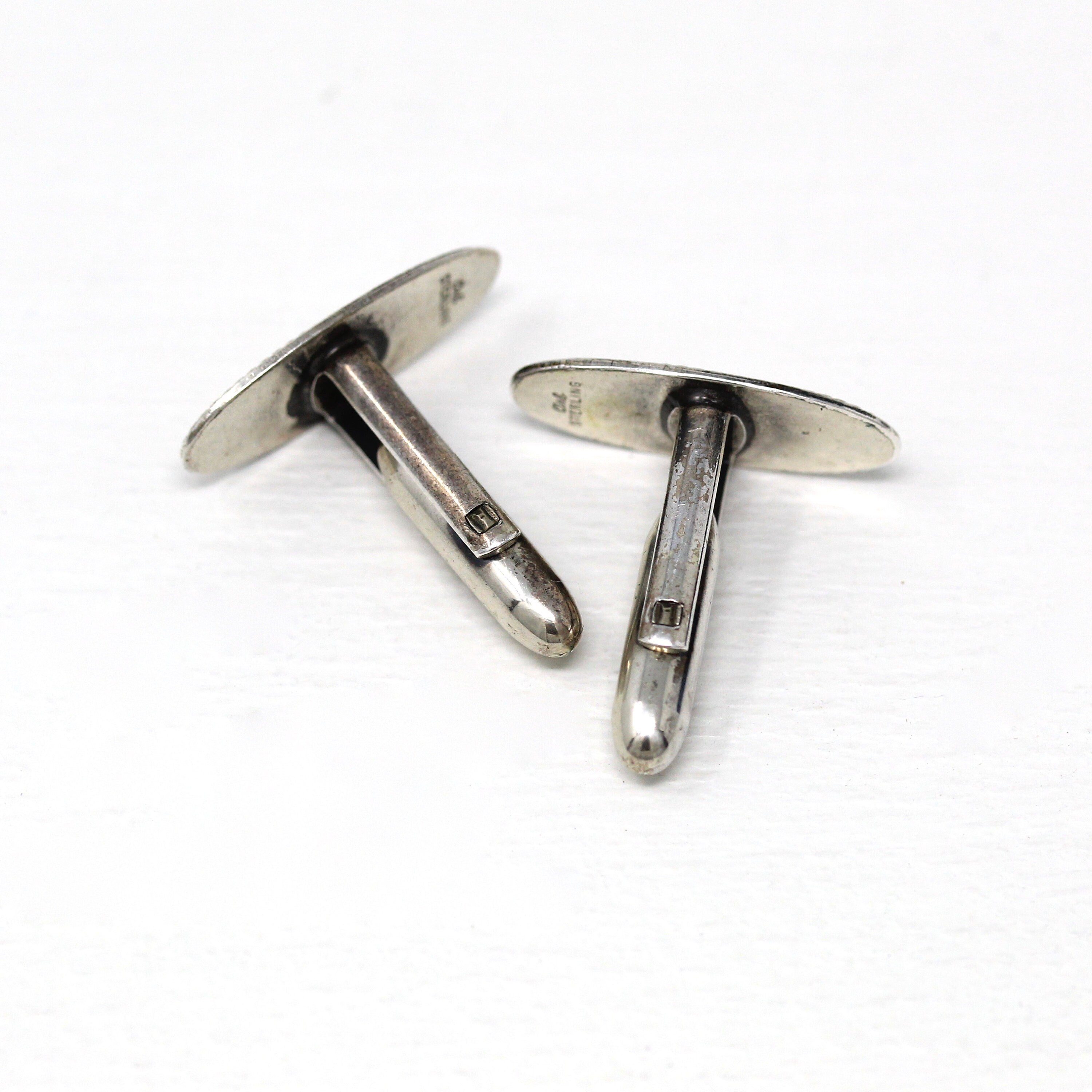 Sterling Silver Cufflinks - Vintage Classic Oval Masculine Toggle Link Retro Fashion Accessory - Circa 1970 Era ORB Otto Robert Bade Jewelry