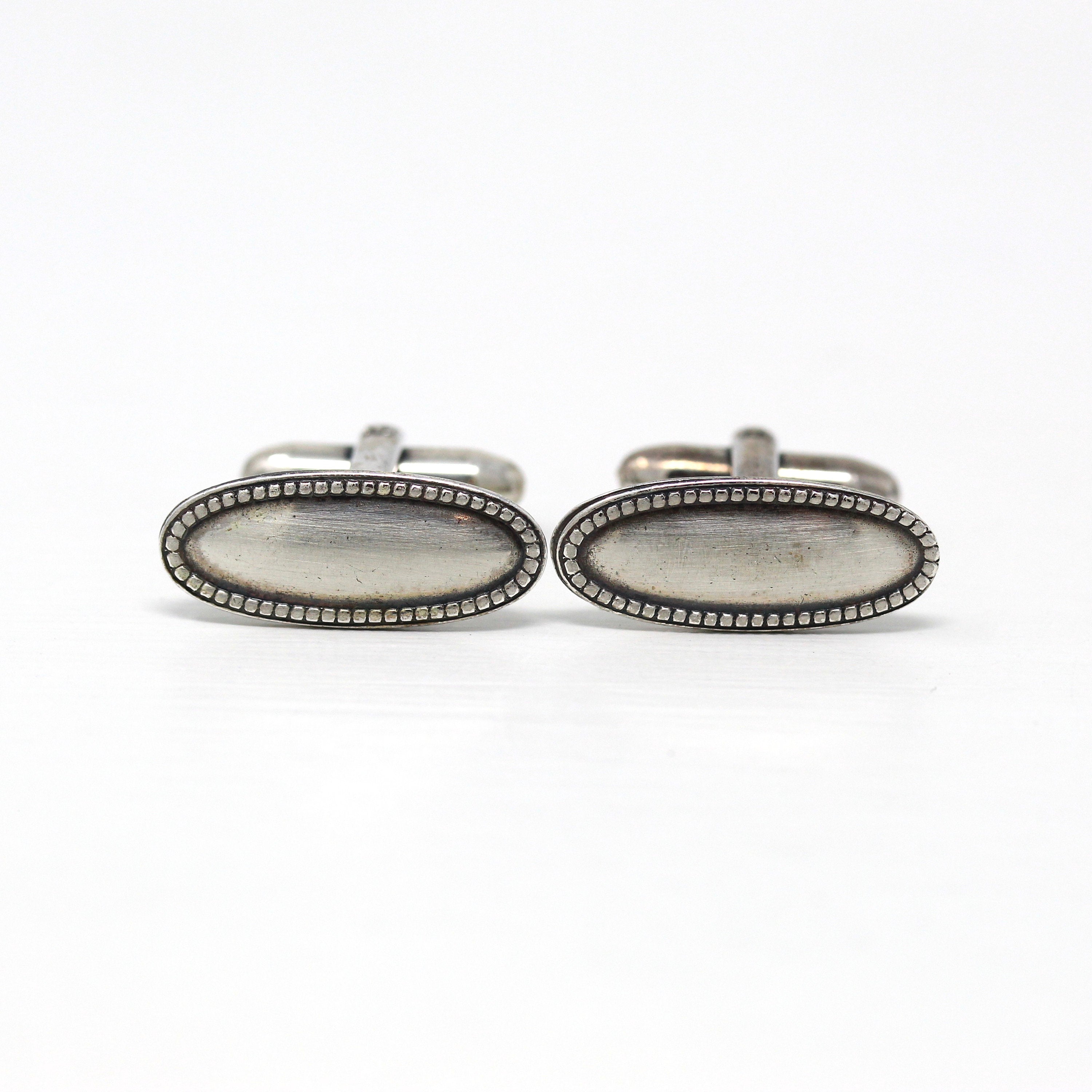 Sterling Silver Cufflinks - Vintage Classic Oval Masculine Toggle Link Retro Fashion Accessory - Circa 1970 Era ORB Otto Robert Bade Jewelry