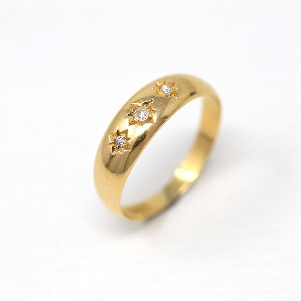 Diamond Star Band Ring - Vintage Edwardian 18k Yellow Gold Old European Gem Band - Antique Hallmarked 1911 Incised Size 9 1/4 Fine Jewelry