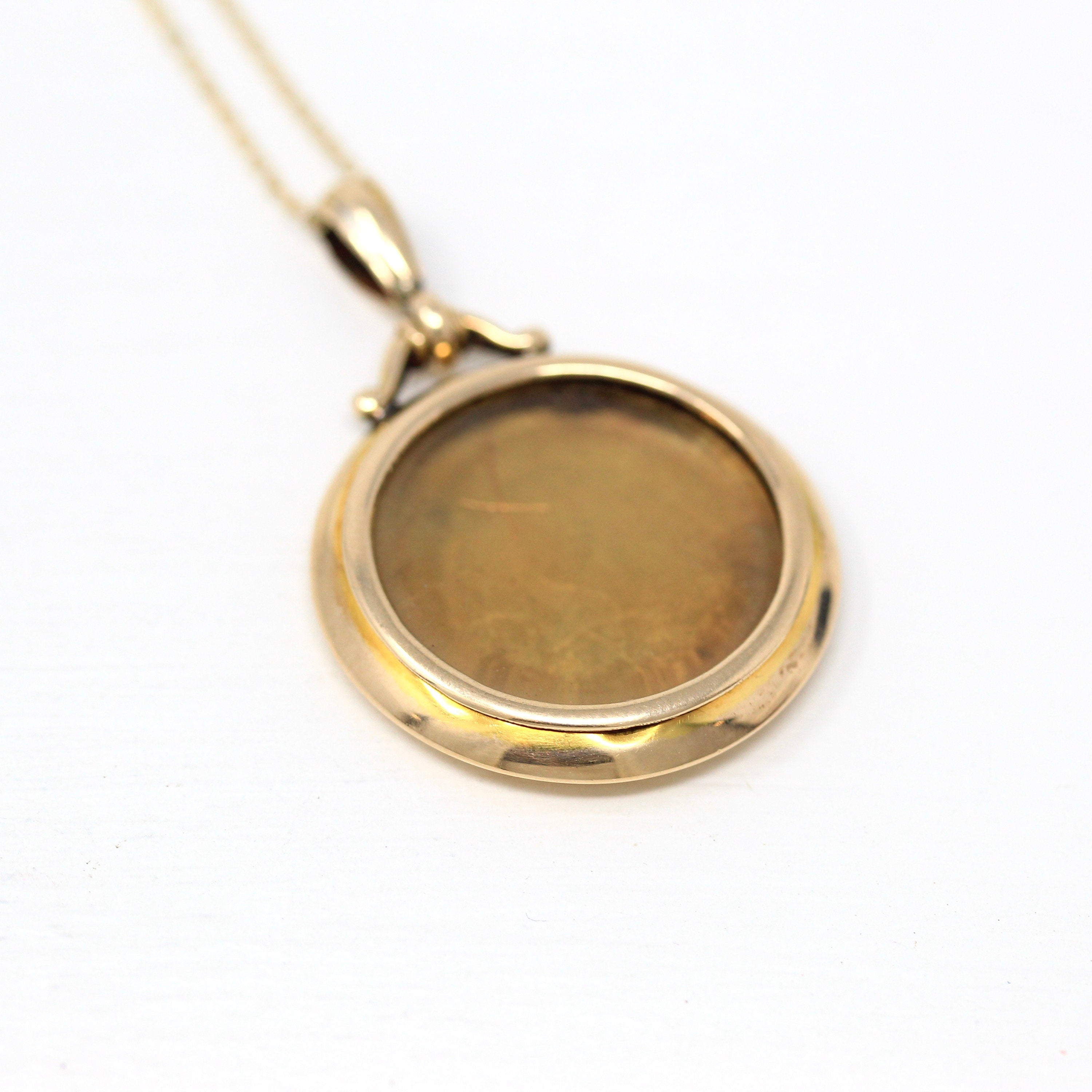 Antique Locket Fob - Edwardian Hallmarked 1903 9K Yellow Gold Glass Pendant Necklace - Vintage English Keepsake Charm Fine Shaker Jewelry