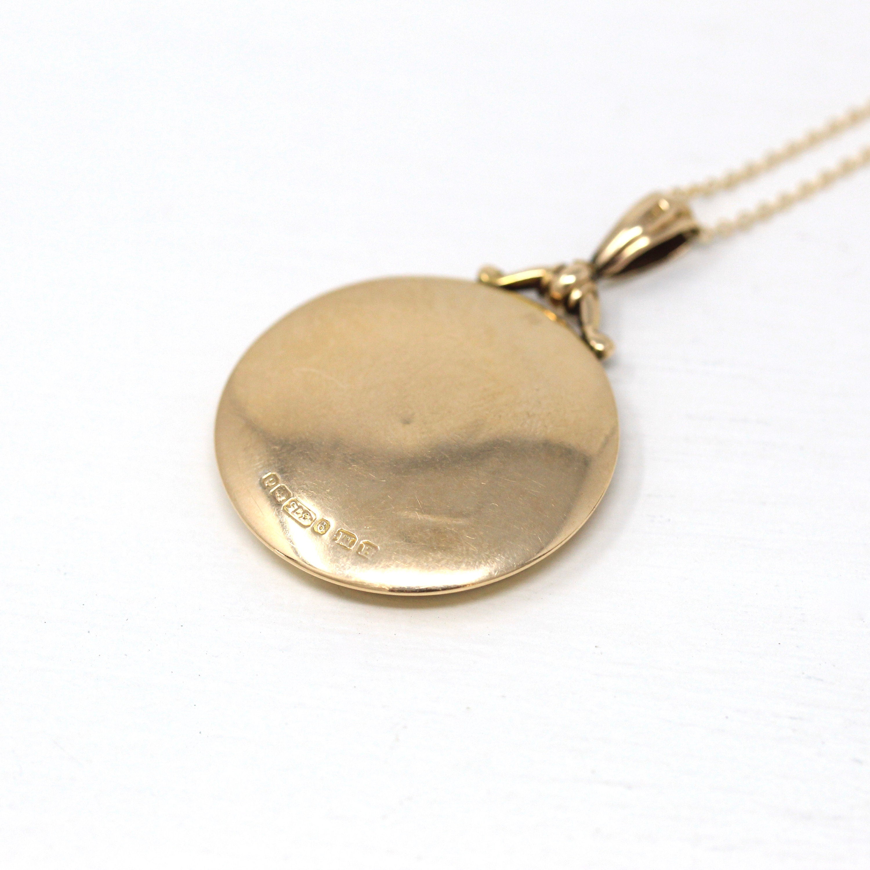 Antique Locket Fob - Edwardian Hallmarked 1903 9K Yellow Gold Glass Pendant Necklace - Vintage English Keepsake Charm Fine Shaker Jewelry