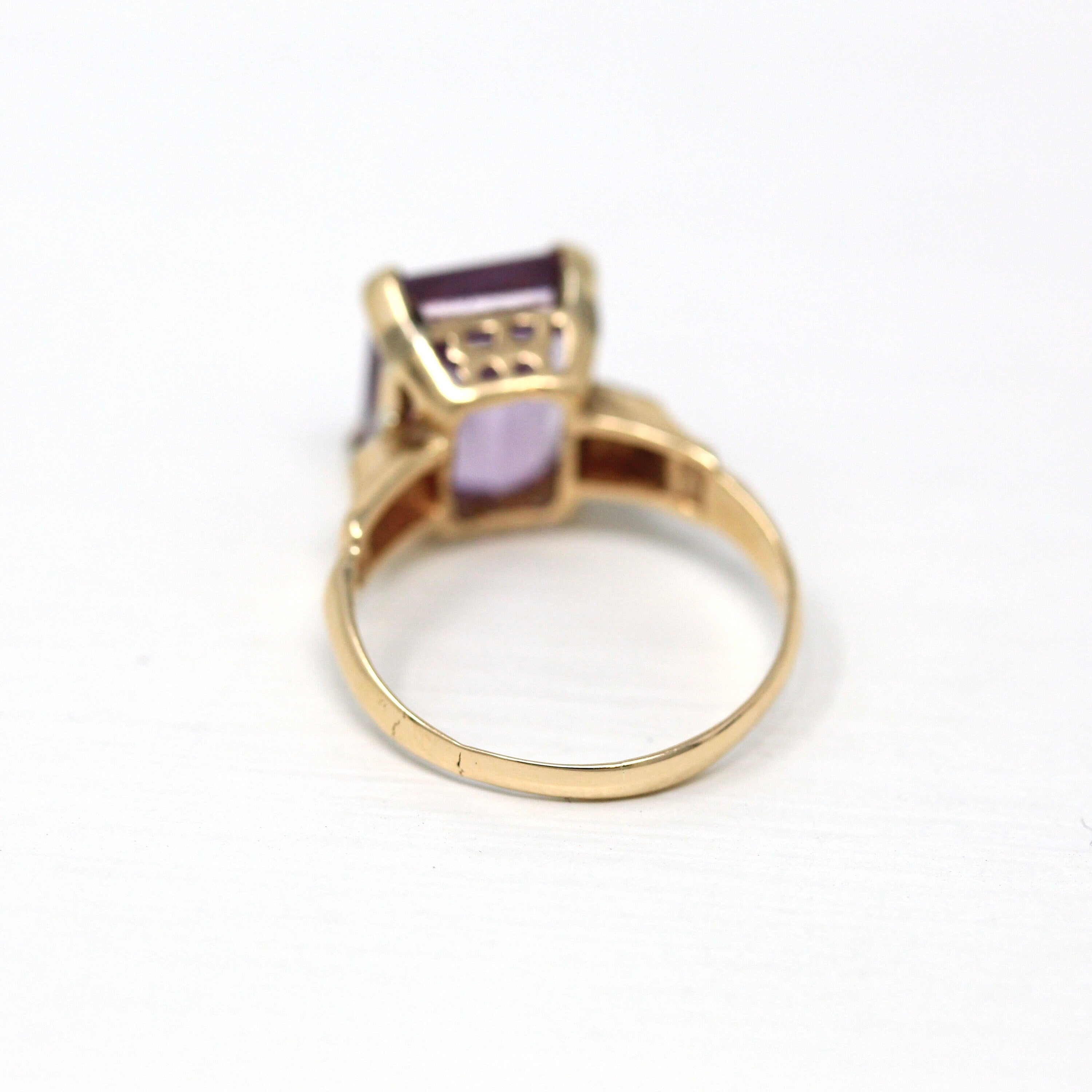 Genuine Amethyst Ring - Vintage 10k Yellow Gold Faceted Purple Hued 3.3 CT Gemstone - Retro Era Circa 1940s Size 4.25 Fine 40s Gem Jewelry