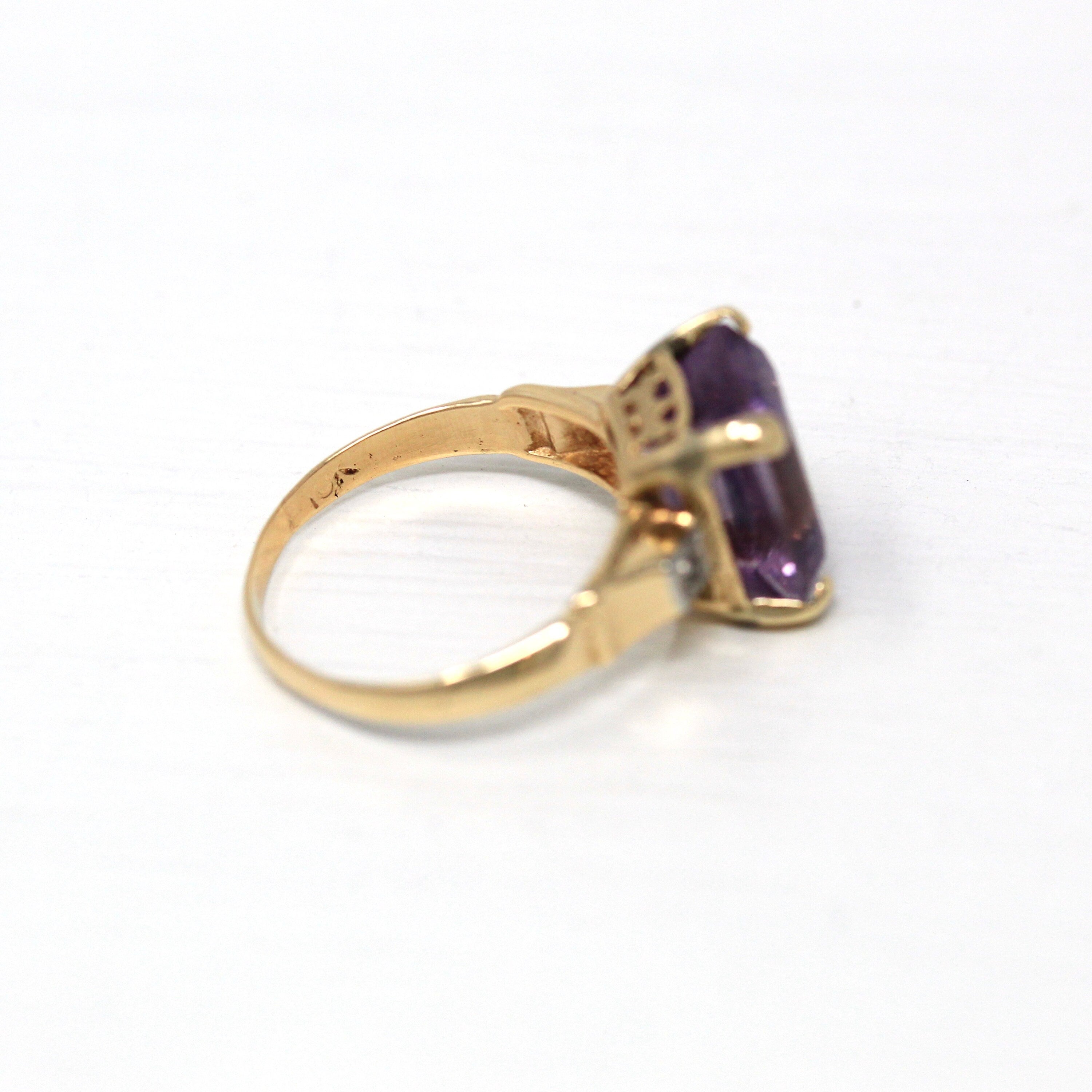 Genuine Amethyst Ring - Vintage 10k Yellow Gold Faceted Purple Hued 3.3 CT Gemstone - Retro Era Circa 1940s Size 4.25 Fine 40s Gem Jewelry