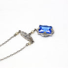 Art Deco Lavalier - Vintage 10k White Gold Simulated Sapphire & Seed Pearl Pendant Necklace - Circa 1930s Blue Glass 30s Fine Jewelry