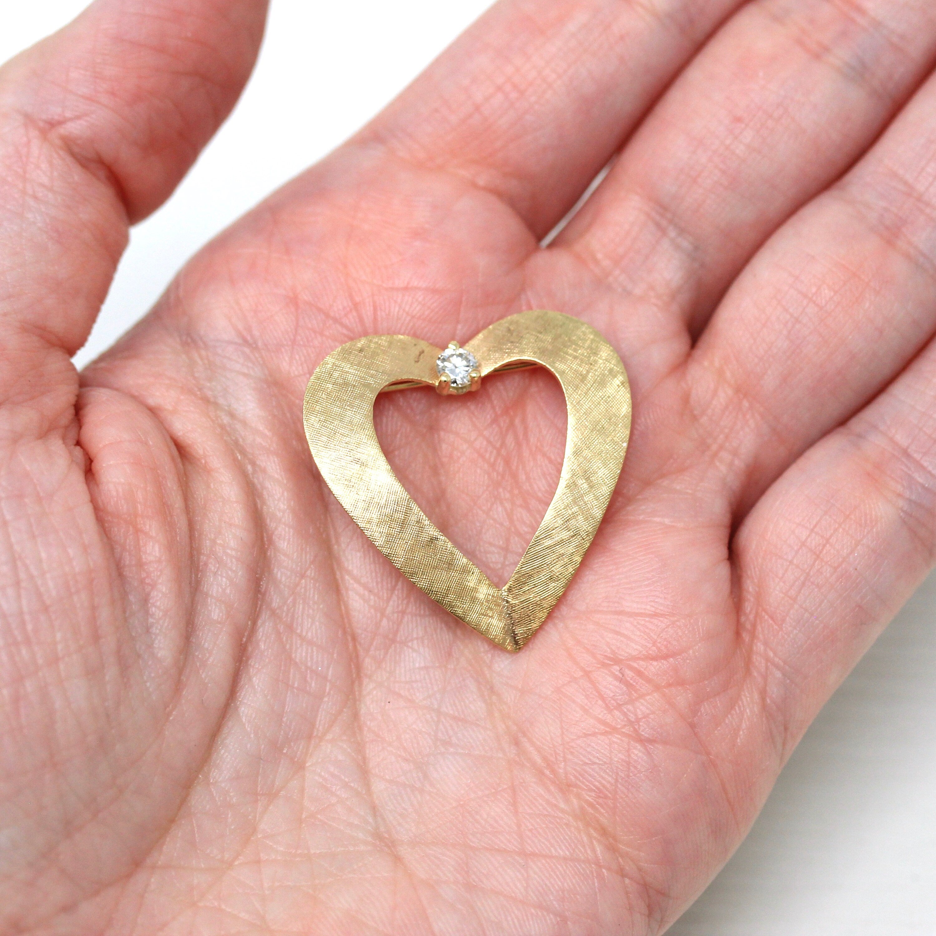 Tiffany & Co. Brooch - Retro 14k Yellow Gold Genuine Diamond Heart Pin - Circa 1970s Era Tiffany's Statement Fashion Accessory Fine Jewelry