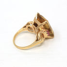 Gemstone Cocktail Ring - Retro 14k Yellow Gold Genuine 12+ CT Citrine & Ruby Gem Statement - Vintage Circa 1940s Size 6 3/4 Fine 40s Jewelry