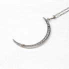 Crescent Moon Necklace - Edwardian Platinum 1.14 ctw Diamond Conversion Pendant - Antique Circa 1910s Era Celestial Gem Fine Rare Jewelry