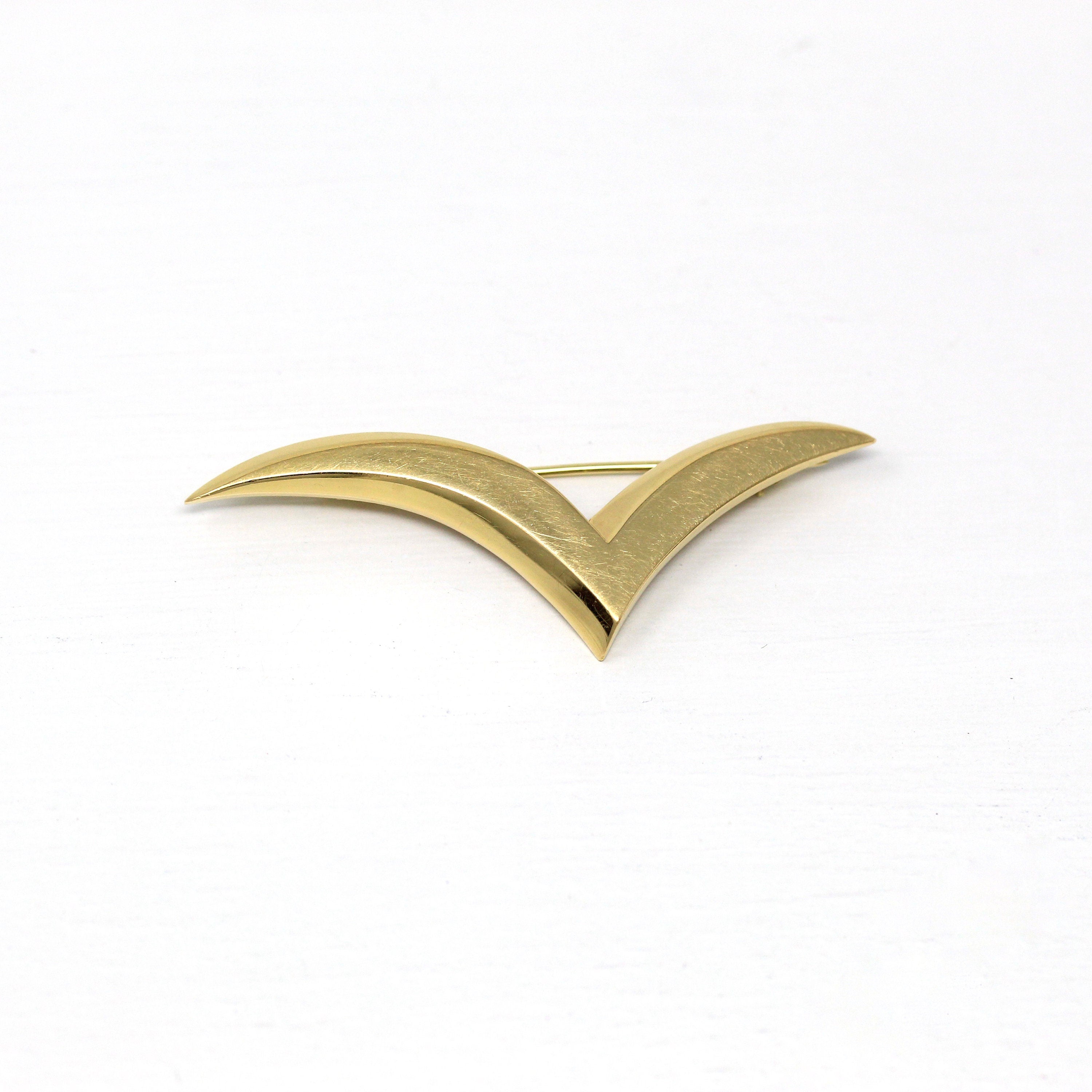 Tiffany & Co. Brooch - Estate 18k Yellow Gold Flying Seagull Wing Pin - Circa 1980s Era Tiffany's Statement Fashion Accessory Fine Jewelry