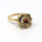 Smoky Quartz & Garnet Ring - Modern 14k Yellow Gold Fancy Cabochon Cut Gemstones - Estate Circa 2000s Era Size 6 Statement Fine Jewelry