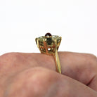 Smoky Quartz & Garnet Ring - Modern 14k Yellow Gold Fancy Cabochon Cut Gemstones - Estate Circa 2000s Era Size 6 Statement Fine Jewelry