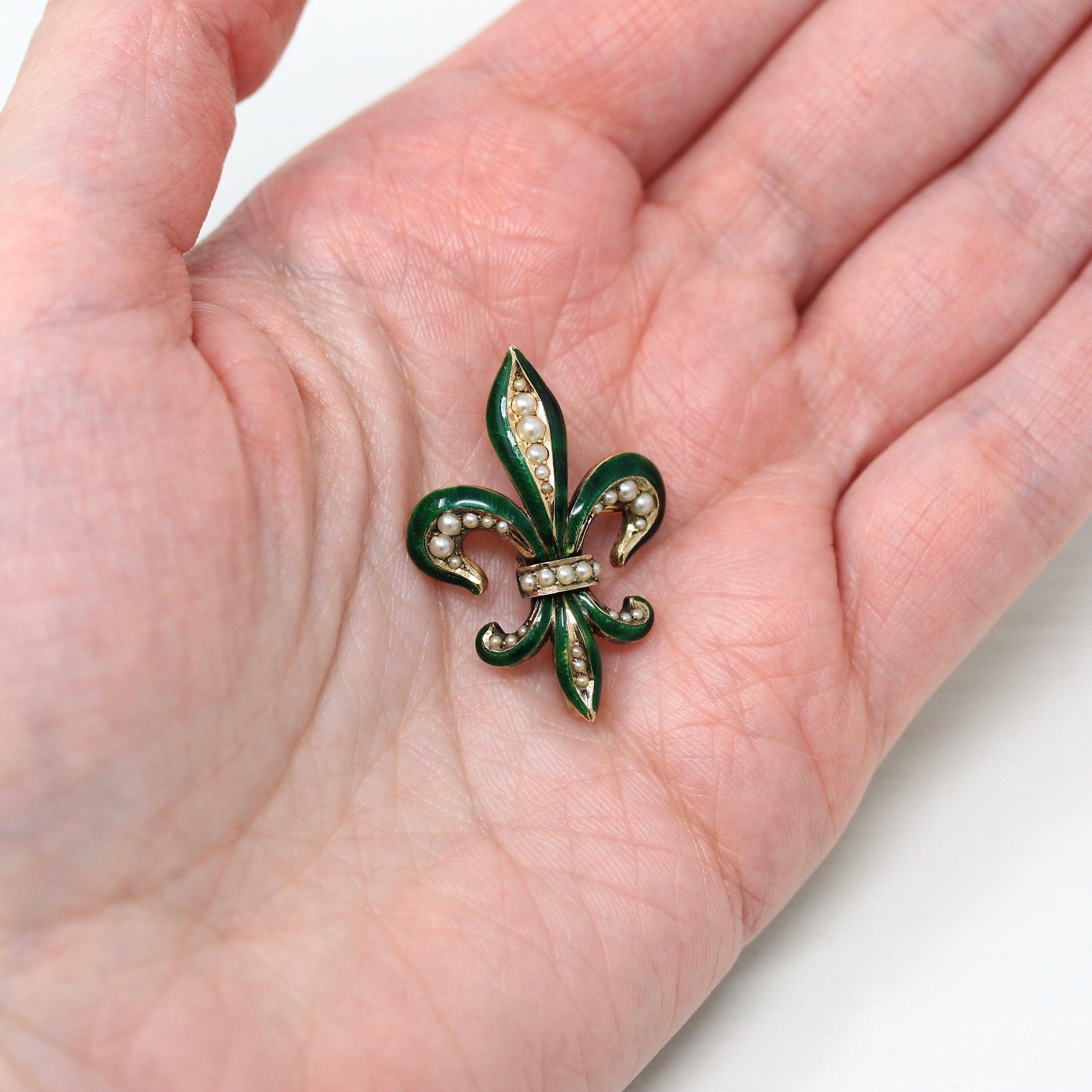 Fleur-De-Lis Brooch - Edwardian 14k Yellow Gold French Lily Lapel Watch Pin Holder - Antique Circa 1900s Era Fashion Accessory Jewelry