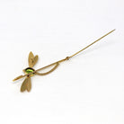 Vintage Dragonfly Brooch - Retro 9k Yellow Gold Simulated Peridot Statement Pin - Circa 1960s Era Green Glass Insect Figural Fine Jewelry