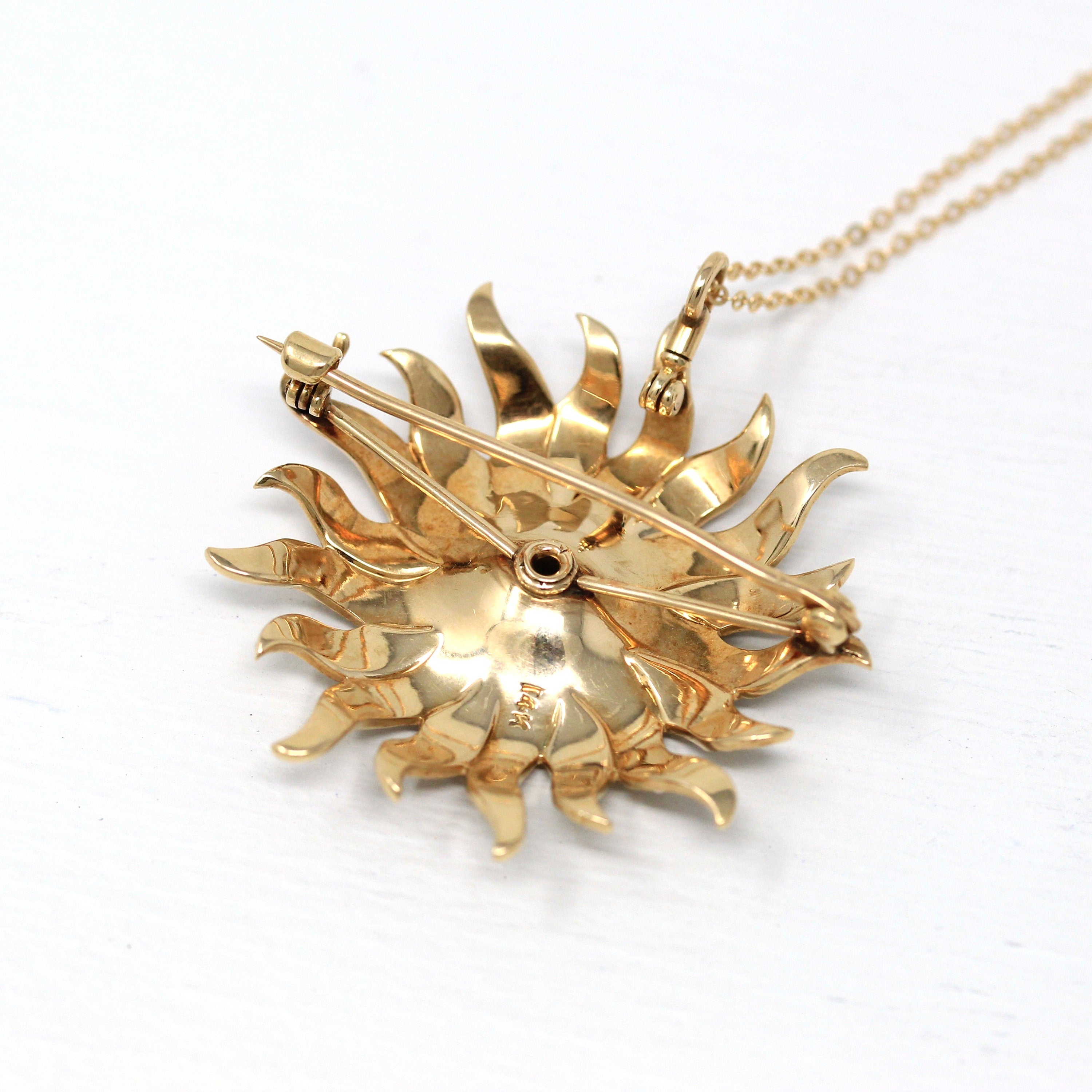 Antique Starburst Necklace - Edwardian 14k Yellow Gold Seed Pearls Brooch Pendant - Circa 1910s Genuine Diamond Sun Star Celestial Jewelry