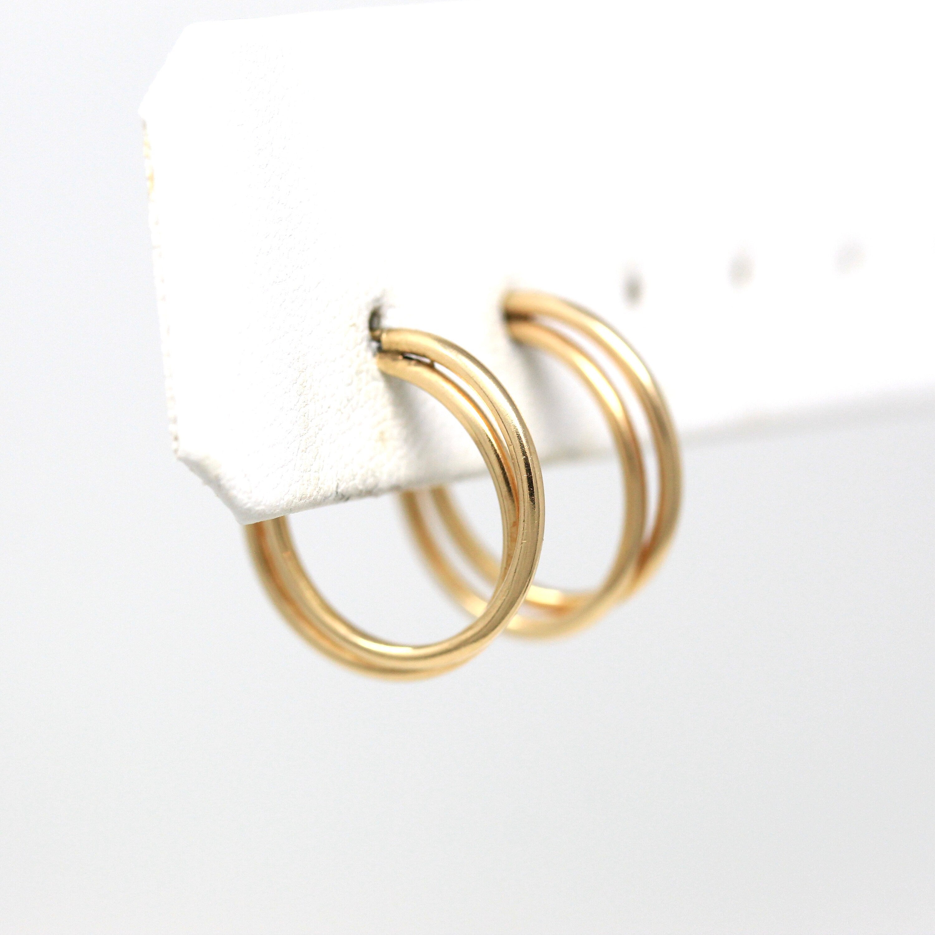 Modern Hoop Earrings - Estate 14k Yellow Gold Post Back Twisted Style Round - Circa 2000's Era Classic Accessories Fine Y2K Jewelry