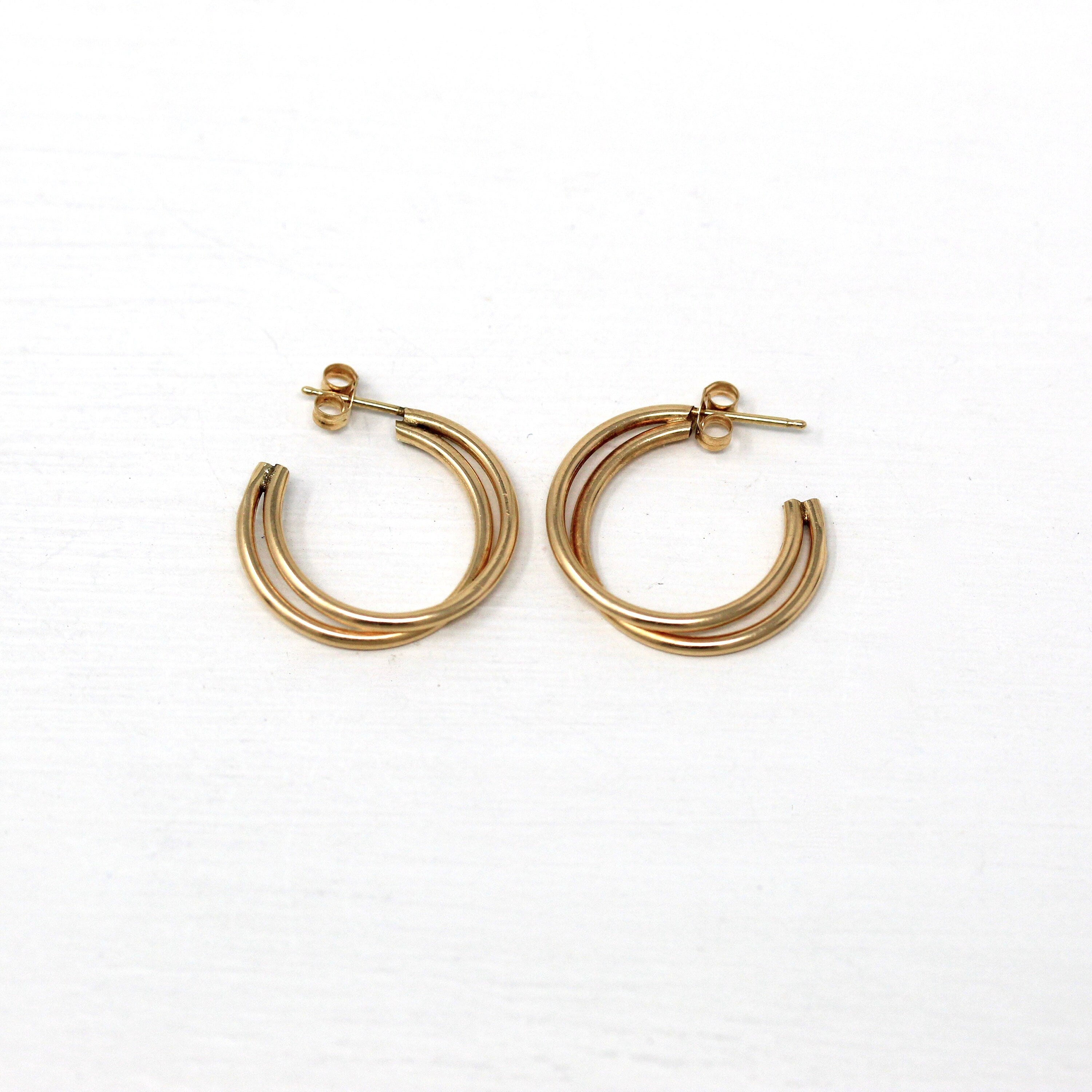 Modern Hoop Earrings - Estate 14k Yellow Gold Post Back Twisted Style Round - Circa 2000's Era Classic Accessories Fine Y2K Jewelry