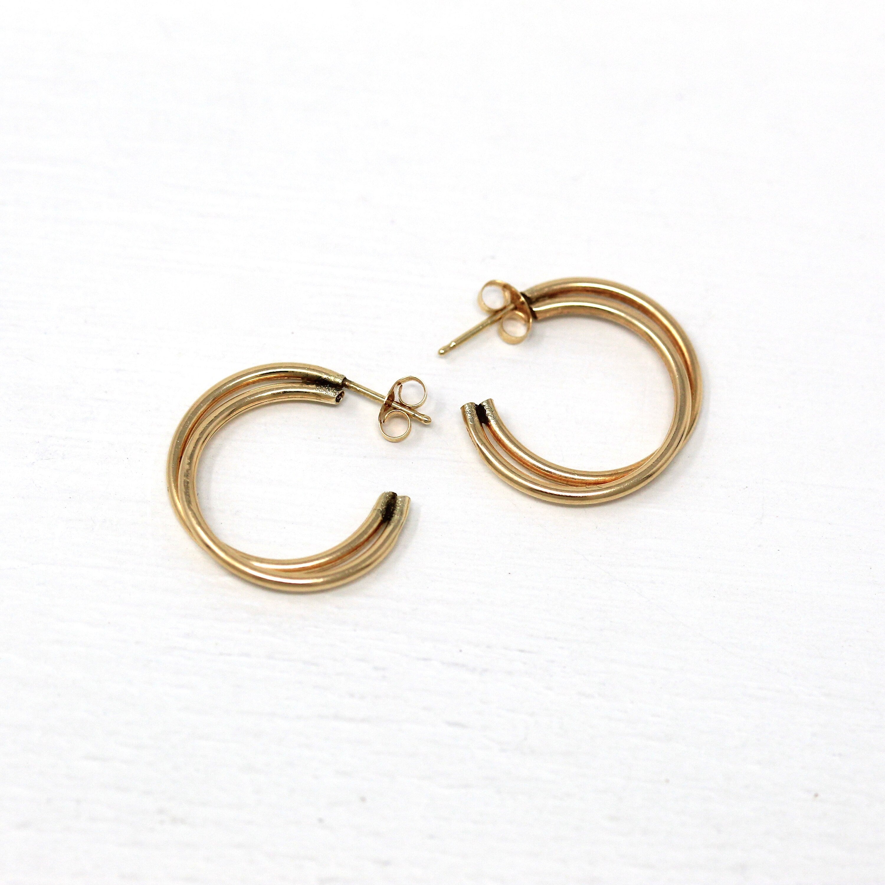 Modern Hoop Earrings - Estate 14k Yellow Gold Post Back Twisted Style Round - Circa 2000's Era Classic Accessories Fine Y2K Jewelry