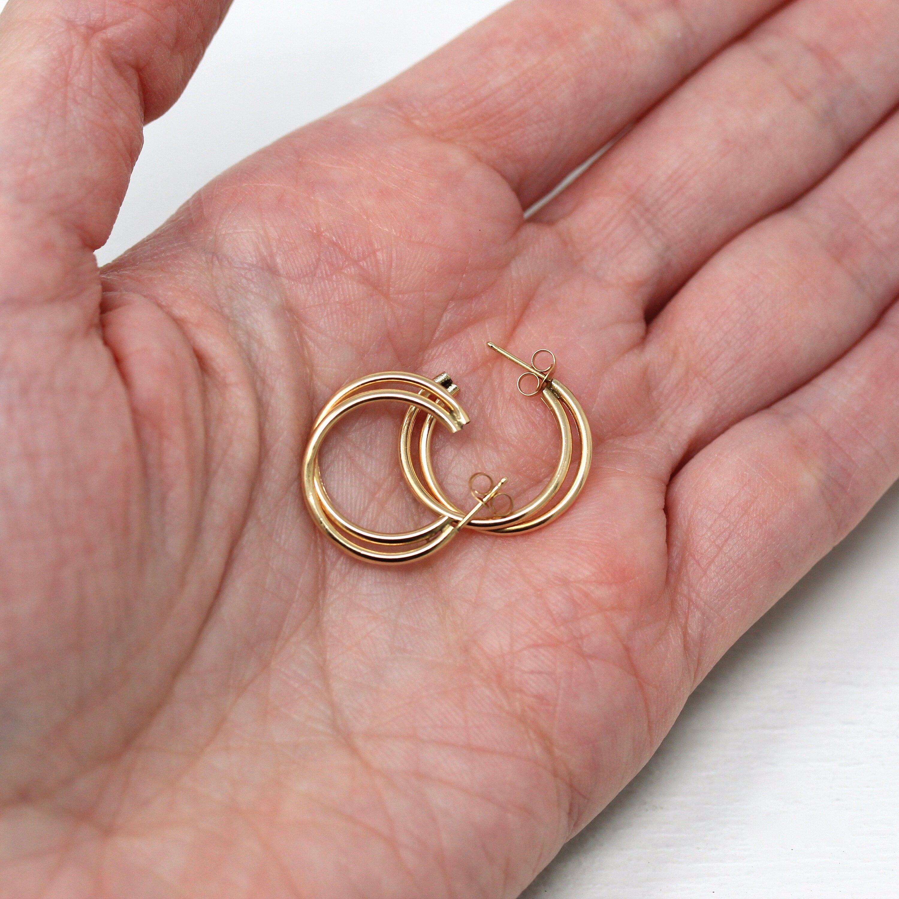 Modern Hoop Earrings - Estate 14k Yellow Gold Post Back Twisted Style Round - Circa 2000's Era Classic Accessories Fine Y2K Jewelry