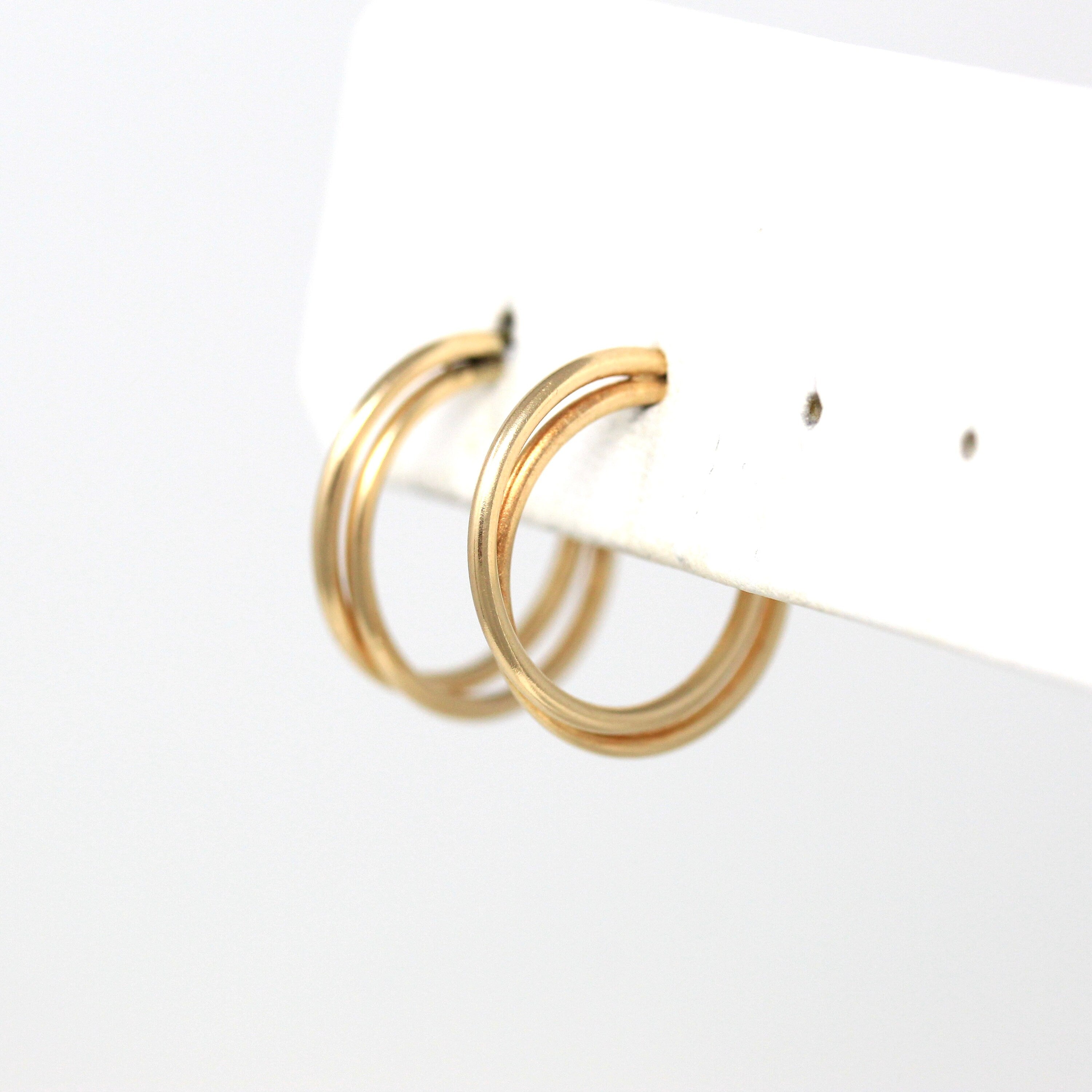 Modern Hoop Earrings - Estate 14k Yellow Gold Post Back Twisted Style Round - Circa 2000's Era Classic Accessories Fine Y2K Jewelry